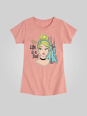 Kids Disney Princess Cinderella Life Is a Ball Fitted Short Sleeve Graphic Tee