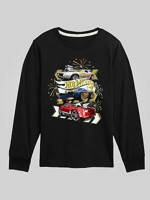 Kids Hot Wheels New Years Fire Works Long Sleeve Graphic Tee