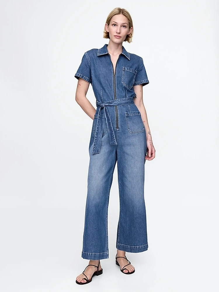 Belted Denim Jumpsuit