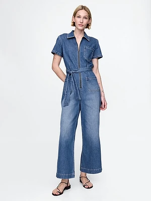 Belted Denim Jumpsuit