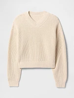 Shaker-Stitch V-Neck Sweater