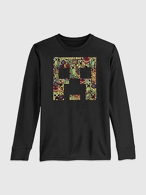 Kids Minecraft Creeper Face Graphic Long Sleeve T-Shirt