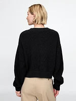 Shaker-Stitch V-Neck Sweater