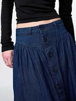 Denim Western Yoke Maxi Skirt