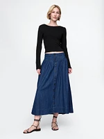 Denim Western Yoke Maxi Skirt