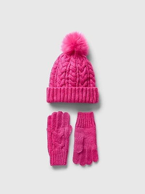 Kids Cable-Knit Beanie and Glove Set