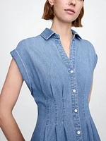 Denim Pleated Maxi Shirtdress