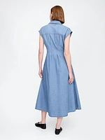 Denim Pleated Maxi Shirtdress