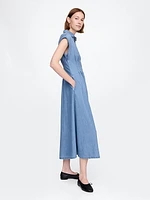 Denim Pleated Maxi Shirtdress