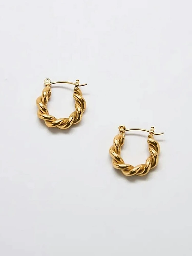 Gold Oval Twist Hoop Earrings