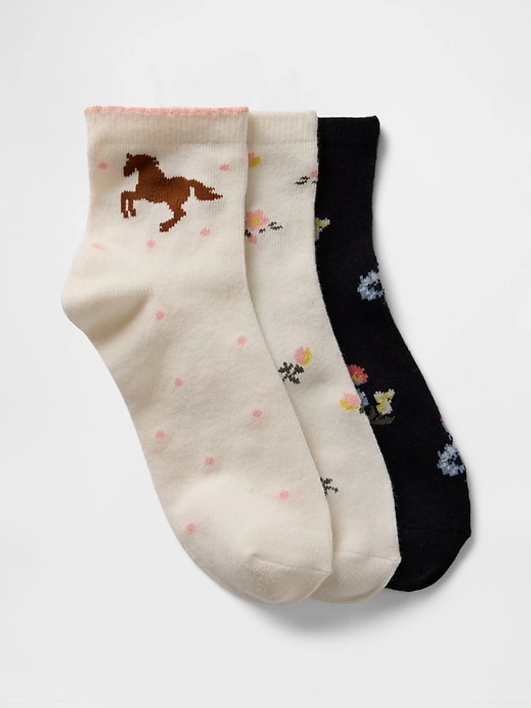 Kids Horse Quarter Crew Socks (3-Pack)