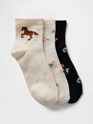 Kids Horse Quarter Crew Socks (3-Pack)