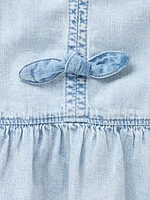 Kids Puff-Sleeve Denim Peplum Shirt