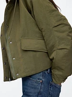 Hooded Nylon Cropped Jacket