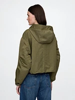 Hooded Nylon Cropped Jacket