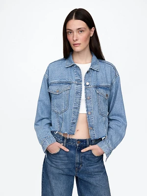 UltraSoft Denim Stripe Cropped Icon Jacket