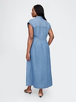 Denim Pleated Maxi Shirtdress