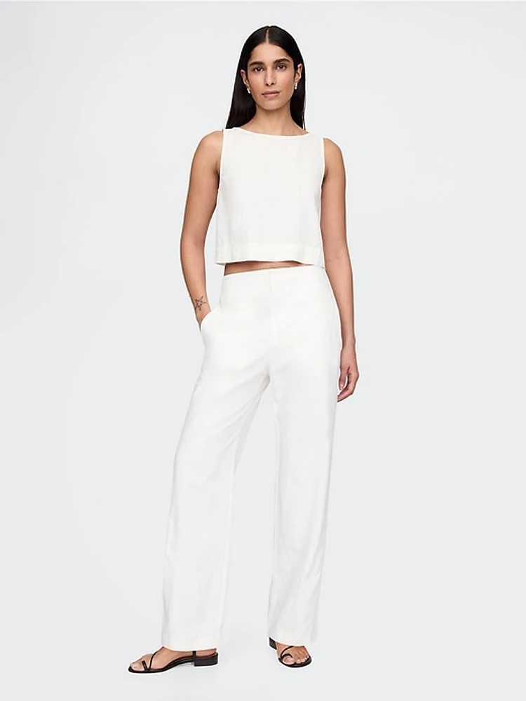 Linen-Blend Relaxed Straight Ankle Pants