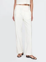 Linen-Blend Relaxed Straight Ankle Pants