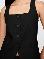 Linen-Blend Square-Neck Longline Vest