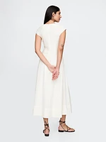 Linen-Blend Cap-Sleeve Midi Dress