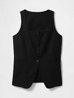Linen-Blend Square-Neck Longline Vest