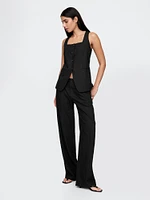 Linen-Blend Square-Neck Longline Vest