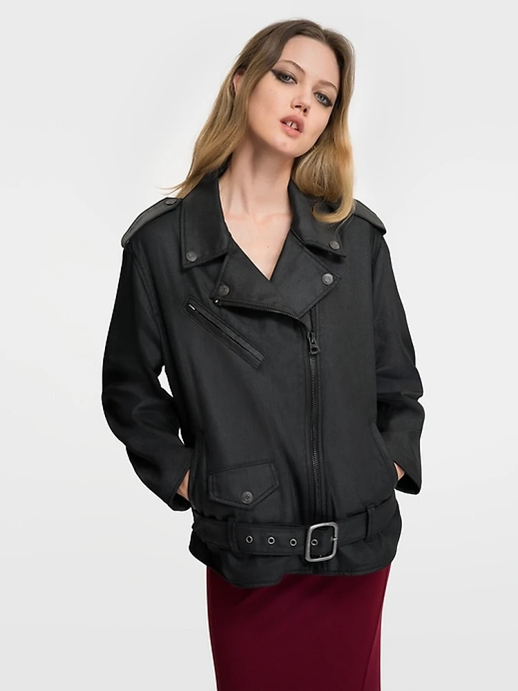 Coated Denim Moto Jacket Designed by Zac Posen