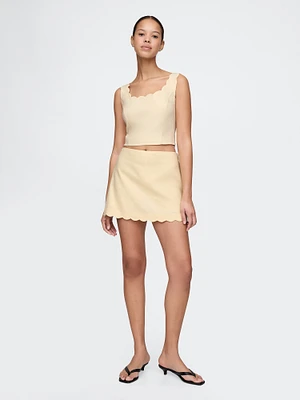 Linen-Blend Scalloped Mini Skort