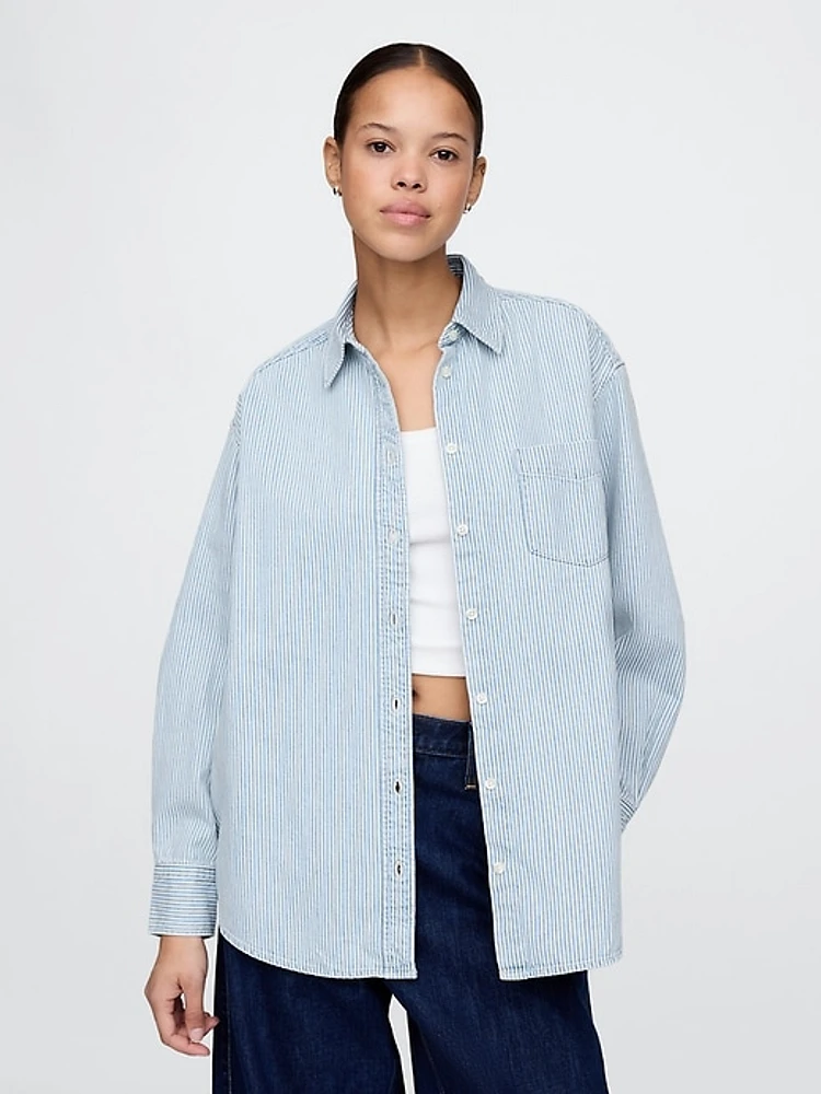 Railroad Striped Denim Big Shirt