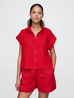 Linen-Blend Cropped Shirt