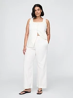 Linen-Blend Relaxed Straight Ankle Pants