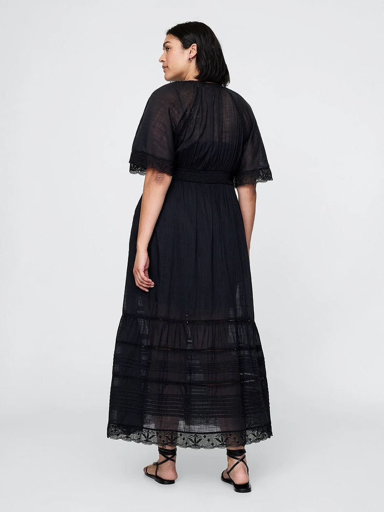 Lace-Trim Midi Dress