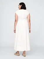 Linen-Blend Cap-Sleeve Midi Dress