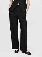 Linen-Blend Relaxed Straight Ankle Pants