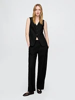 Linen-Blend Relaxed Straight Ankle Pants