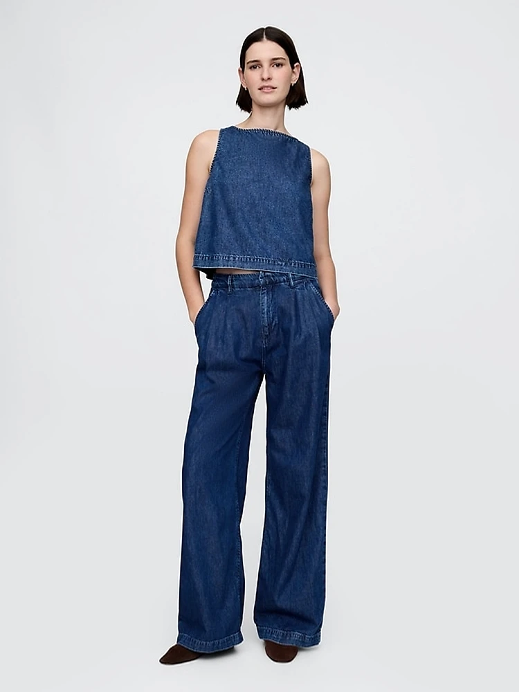 365 High Rise UltraSoft Pleated Denim Trousers