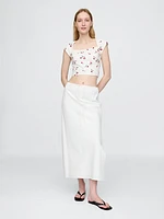 Linen-Blend Cap-Sleeve Cropped Top