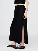 Linen-Blend Midi Skirt