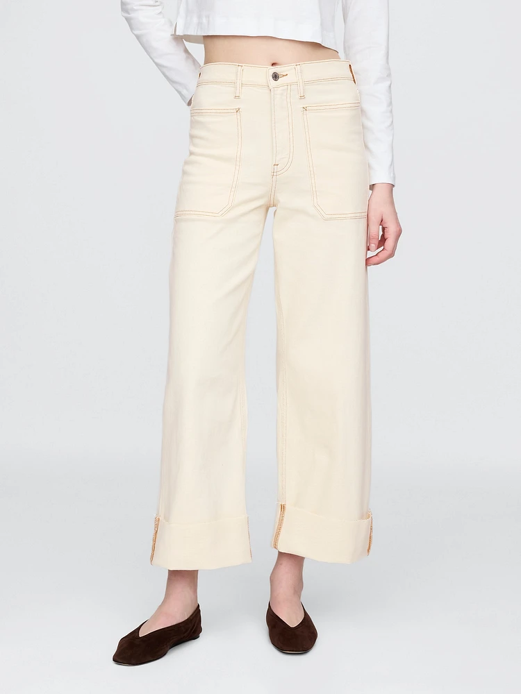 High Rise Stride Wide-Leg Ankle Jeans
