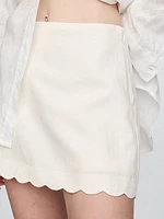 Linen-Blend Scalloped Mini Skirt