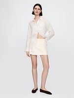 Linen-Blend Scalloped Mini Skirt