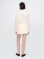 Linen-Blend Scalloped Mini Skirt