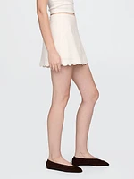 Linen-Blend Scalloped Mini Skirt