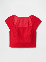 Linen-Blend Cap-Sleeve Cropped Top