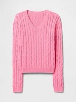 100% Cotton Cable-Knit V-Neck Sweater