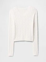 100% Cotton Cable-Knit V-Neck Sweater