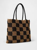 Gingham Straw Tote Bag