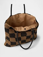 Gingham Straw Tote Bag