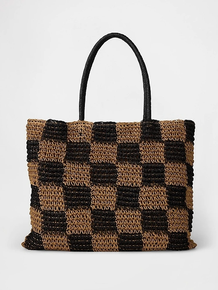 Gingham Straw Tote Bag